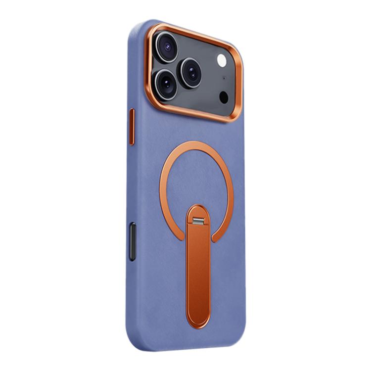 For iPhone 17 Pro Max Contrast Color 360 Degree Rotation Invisible Holder Fine Circle Magnetic Phone Case(Purple)