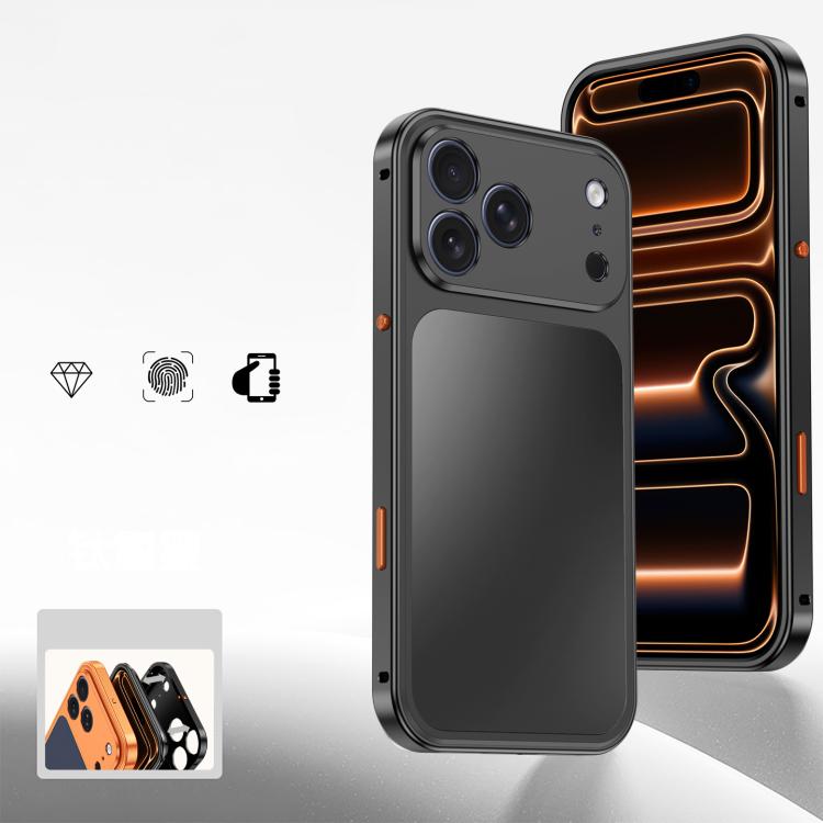 For iPhone 17 Pro Max Cooling Spring Buckle Metal Frame Phone Case(Ttanium Black)