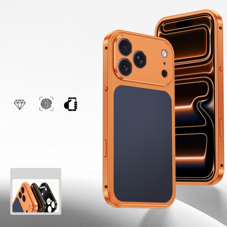 For iPhone 17 Pro Max Cooling Spring Buckle Metal Frame Phone Case(Ttanium Orange)