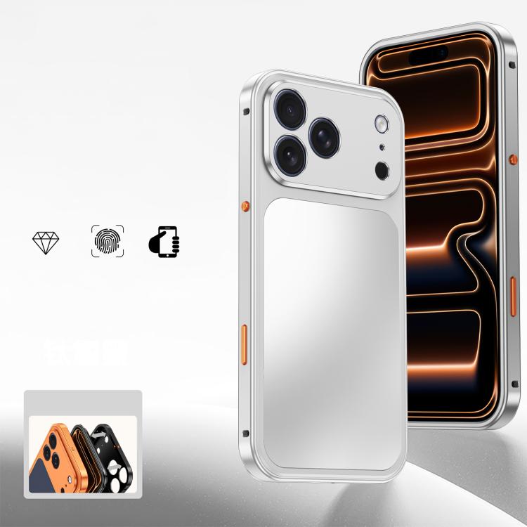 For iPhone 17 Pro Max Cooling Spring Buckle Metal Frame Phone Case(Ttanium Silver)