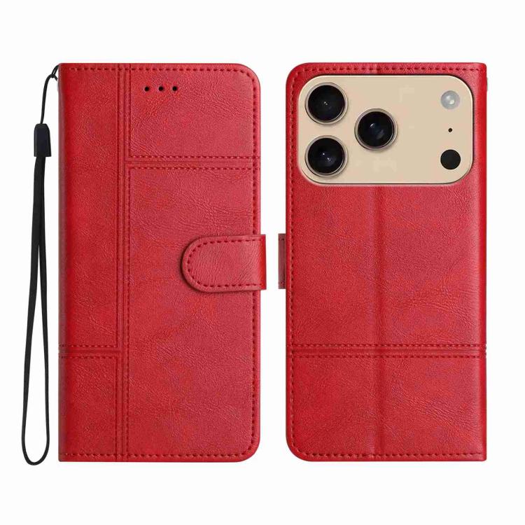 For iPhone 17 Pro Max Cowhide Texture Stitching Leather Phone Case(Red)