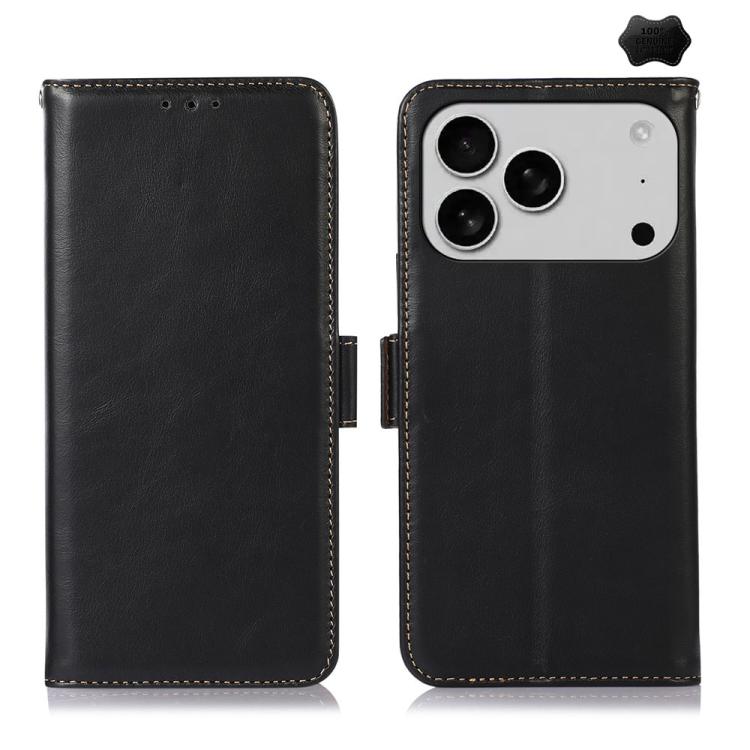 For iPhone 17 Pro Max Crazy Horse Top Layer Cowhide Leather Phone Case(Black)