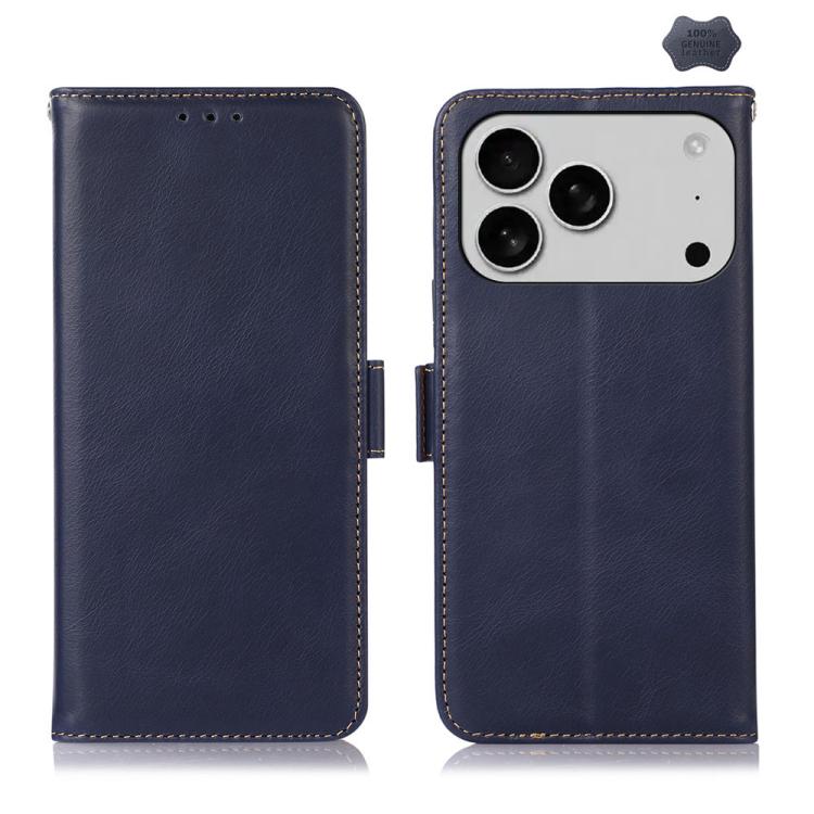 For iPhone 17 Pro Max Crazy Horse Top Layer Cowhide Leather Phone Case(Blue)
