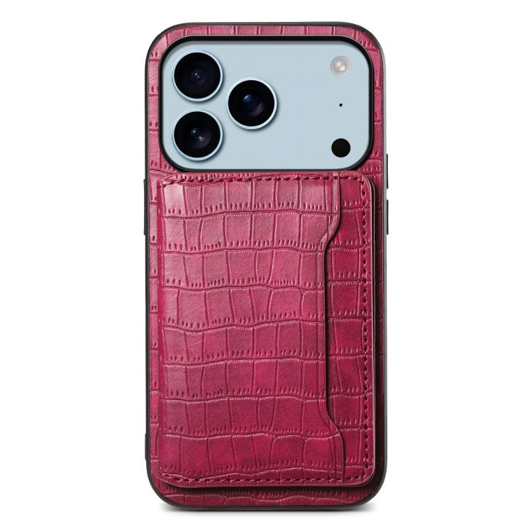 For iPhone 17 Pro Max Crocodile Texture Card Bag Design Full Coverage Phone Case(Red)