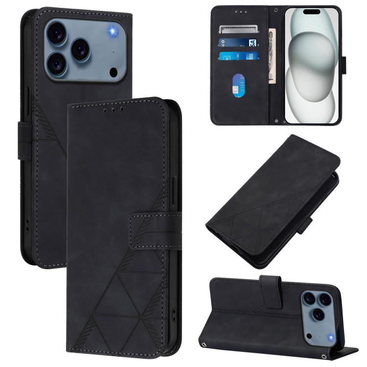 For iPhone 17 Pro Max Crossbody 3D Embossed Flip Leather Phone Case(Black)
