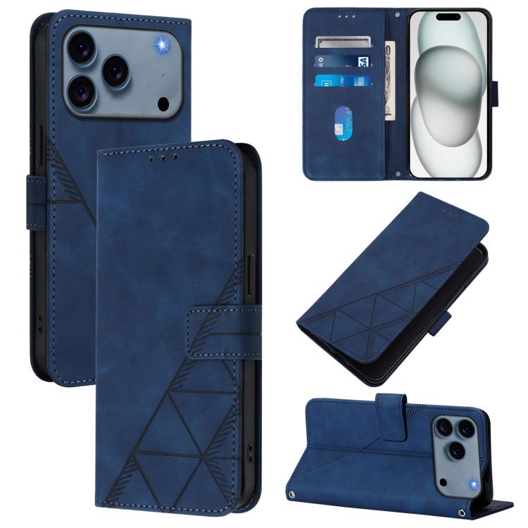 For iPhone 17 Pro Max Crossbody 3D Embossed Flip Leather Phone Case(Blue)