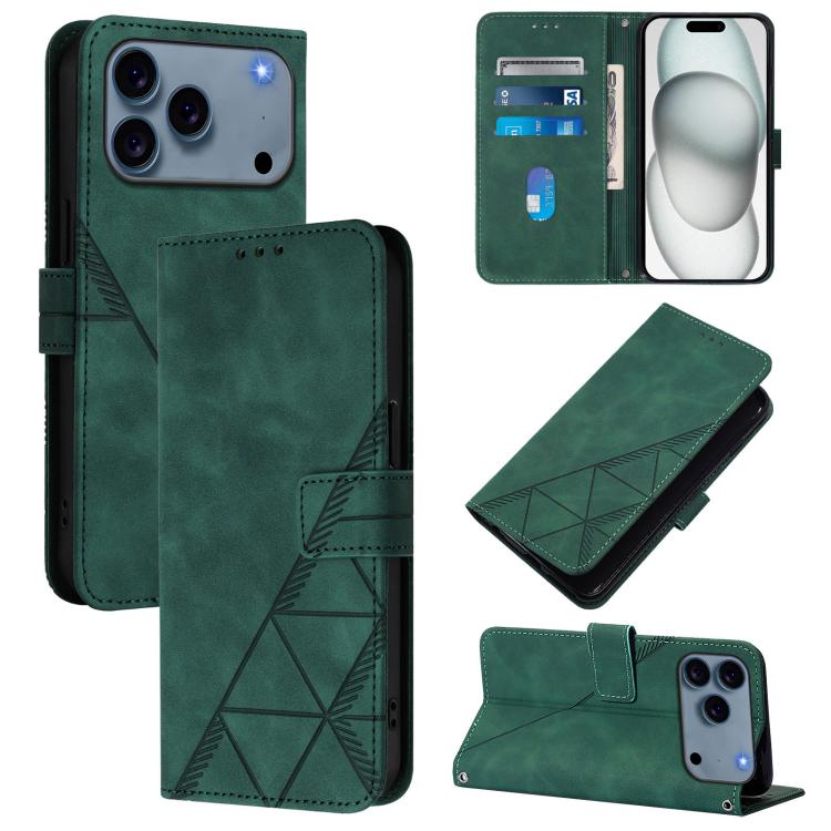 For iPhone 17 Pro Max Crossbody 3D Embossed Flip Leather Phone Case(Dark Green)