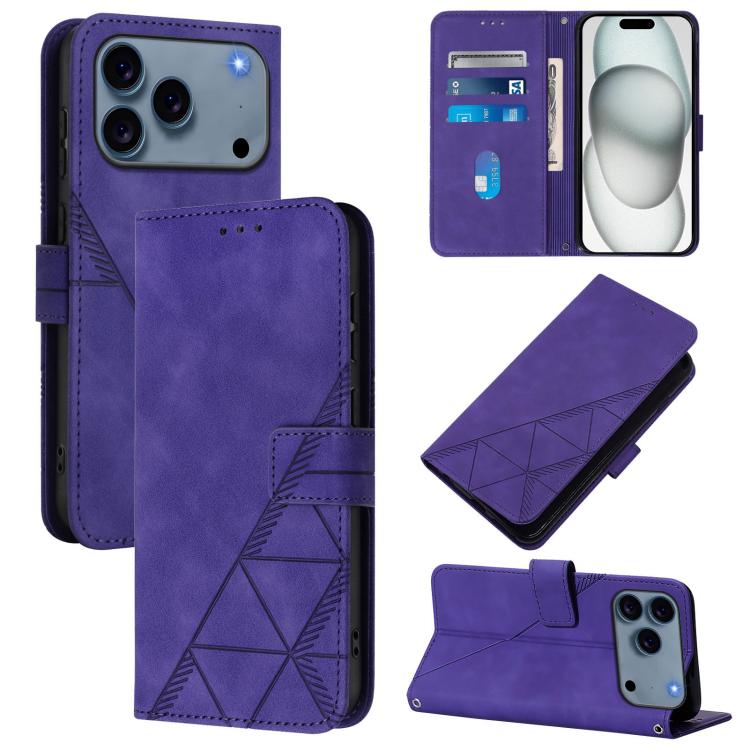 For iPhone 17 Pro Max Crossbody 3D Embossed Flip Leather Phone Case(Purple)