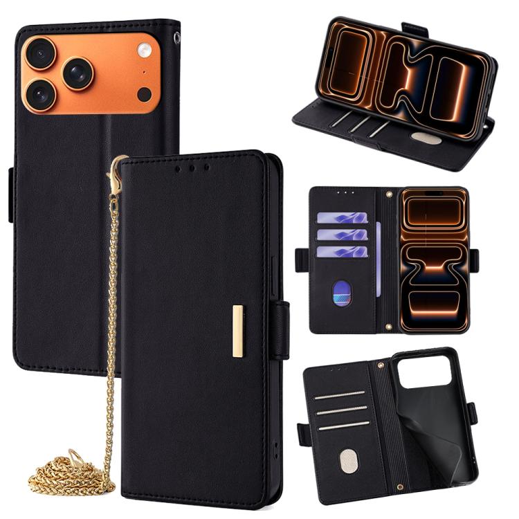 For iPhone 17 Pro Max Crossbody Chain Leather Phone Case(Black)