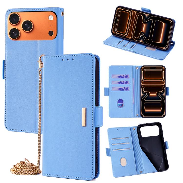 For iPhone 17 Pro Max Crossbody Chain Leather Phone Case(Blue)