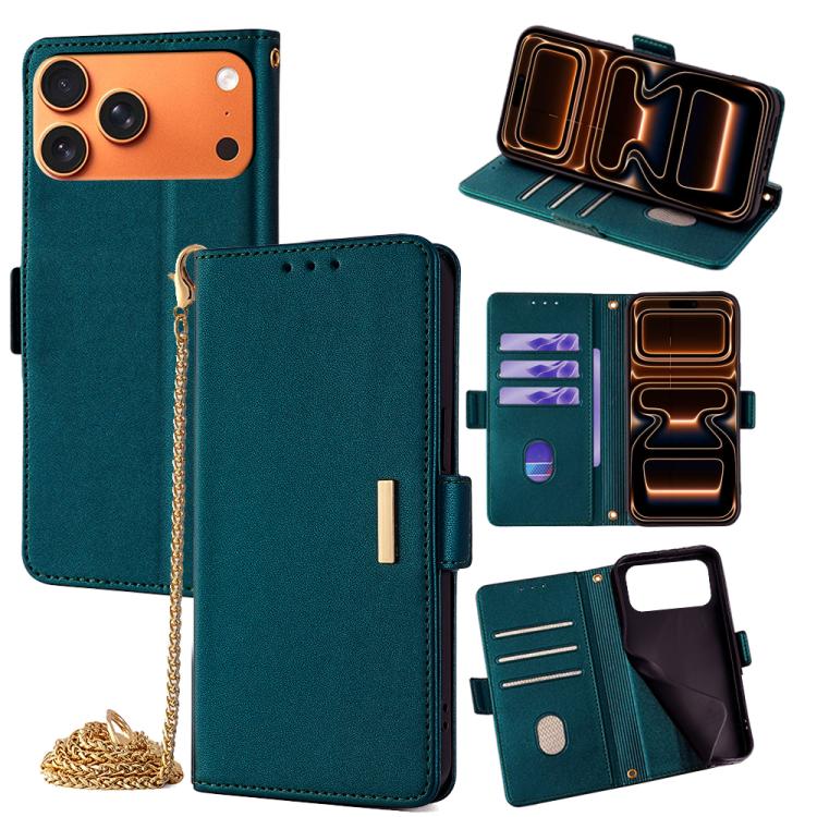 For iPhone 17 Pro Max Crossbody Chain Leather Phone Case(Green)
