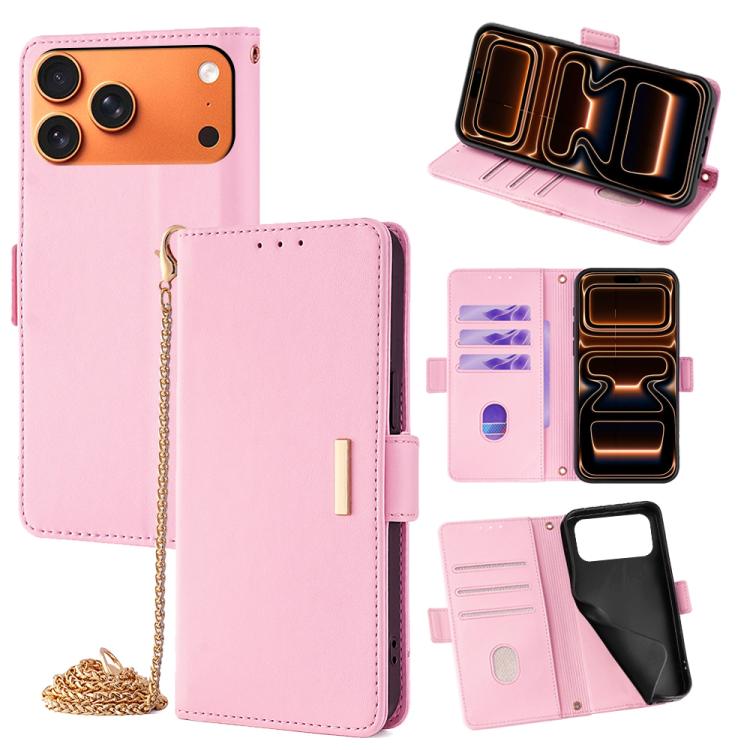 For iPhone 17 Pro Max Crossbody Chain Leather Phone Case(Pink)