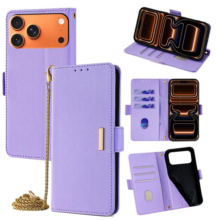 For iPhone 17 Pro Max Crossbody Chain Leather Phone Case(Purple)