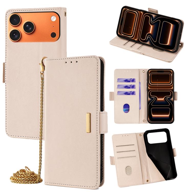 For iPhone 17 Pro Max Crossbody Chain Leather Phone Case(White)