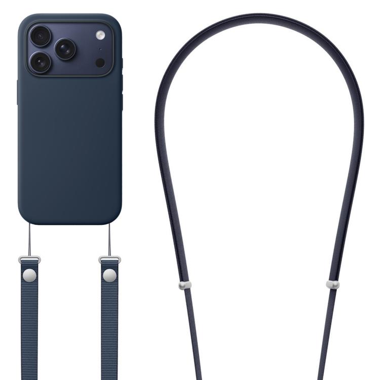 For iPhone 17 Pro Max Crossbody Imitation Nylon Magnetic Liquid Pop-Up Animation Liquid Silicone Phone Case(Midnight)
