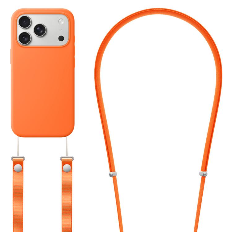 For iPhone 17 Pro Max Crossbody Imitation Nylon Magnetic Liquid Pop-Up Animation Liquid Silicone Phone Case(Orange)