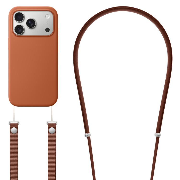 For iPhone 17 Pro Max Crossbody Imitation Nylon Magnetic Liquid Pop-Up Animation Liquid Silicone Phone Case(Terracotta)