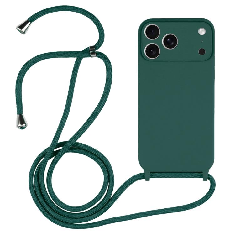 For iPhone 17 Pro Max Crossbody Lanyard Liquid Silicone Case (Clover Green)