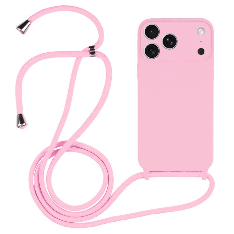 For iPhone 17 Pro Max Crossbody Lanyard Liquid Silicone Case(Pink)