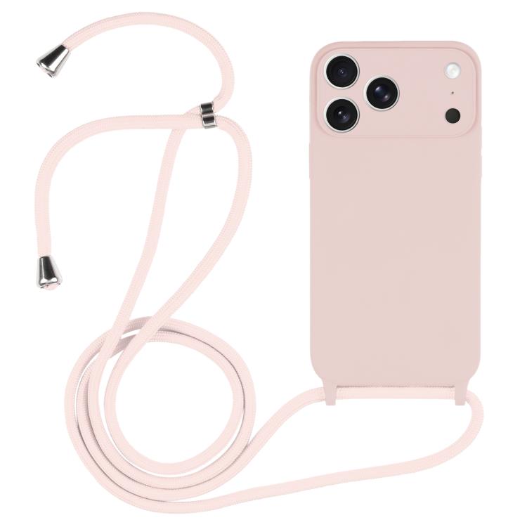 For iPhone 17 Pro Max Crossbody Lanyard Liquid Silicone Case(Sand Pink)