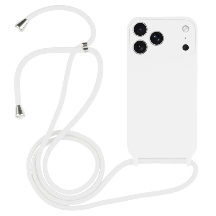 For iPhone 17 Pro Max Crossbody Lanyard Liquid Silicone Case(White)