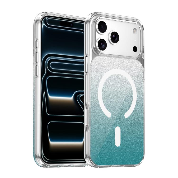 For iPhone 17 Pro Max Crystal Glitter Magnetic Phone Case(Cyan)