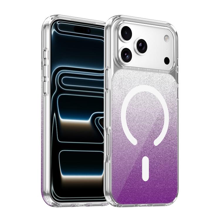 For iPhone 17 Pro Max Crystal Glitter Magnetic Phone Case(Purple)