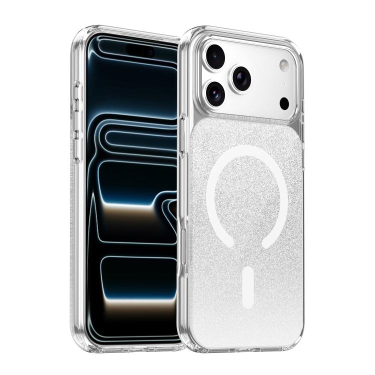 For iPhone 17 Pro Max Crystal Glitter Magnetic Phone Case(White)