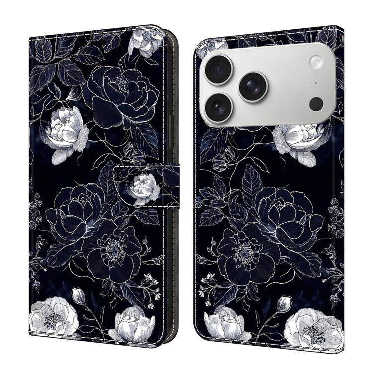 For iPhone 17 Pro Max Crystal-Like Painted Vegan Leather Phone Case(Artificial Flowers)