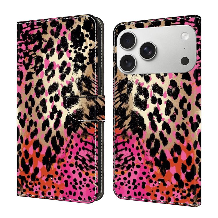 For iPhone 17 Pro Max Crystal-Like Painted Vegan Leather Phone Case(Black Red Leopard)