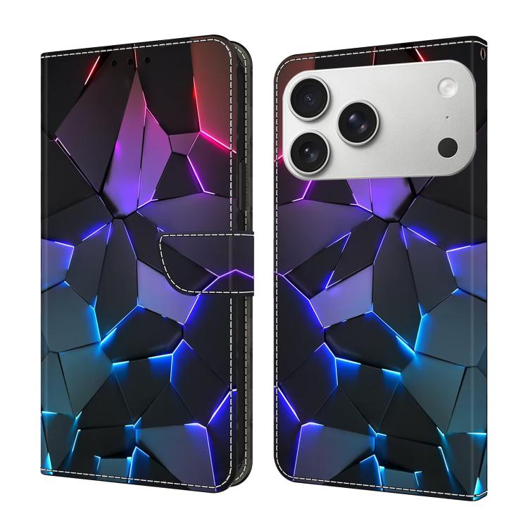 For iPhone 17 Pro Max Crystal-Like Painted Vegan Leather Phone Case(Blue Cracks)