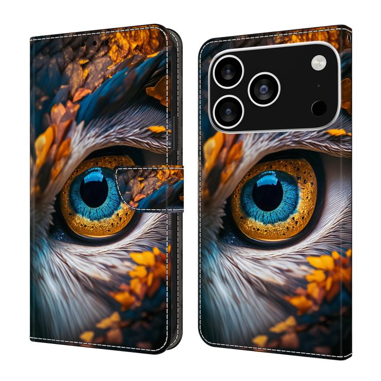For iPhone 17 Pro Max Crystal-Like Painted Vegan Leather Phone Case(Blue Eyes)