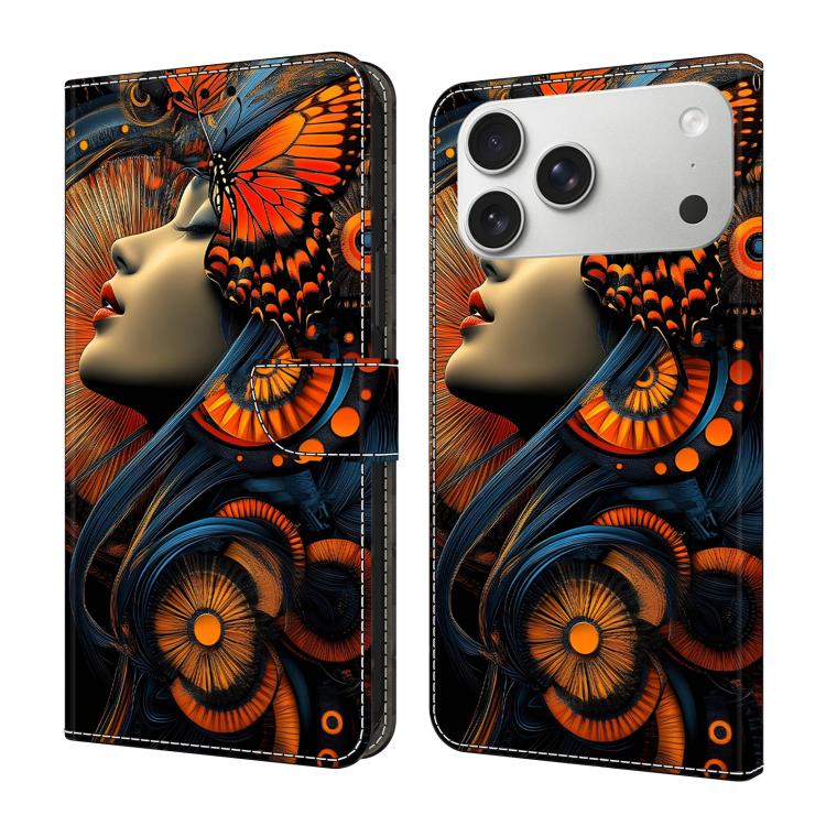 For iPhone 17 Pro Max Crystal-Like Painted Vegan Leather Phone Case(Butterfly Girl)