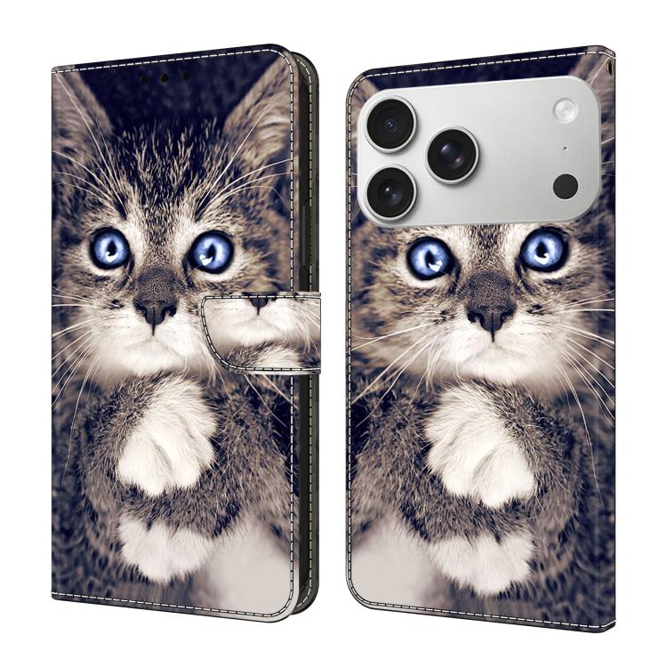 For iPhone 17 Pro Max Crystal-Like Painted Vegan Leather Phone Case(Cat with Folded Paws)