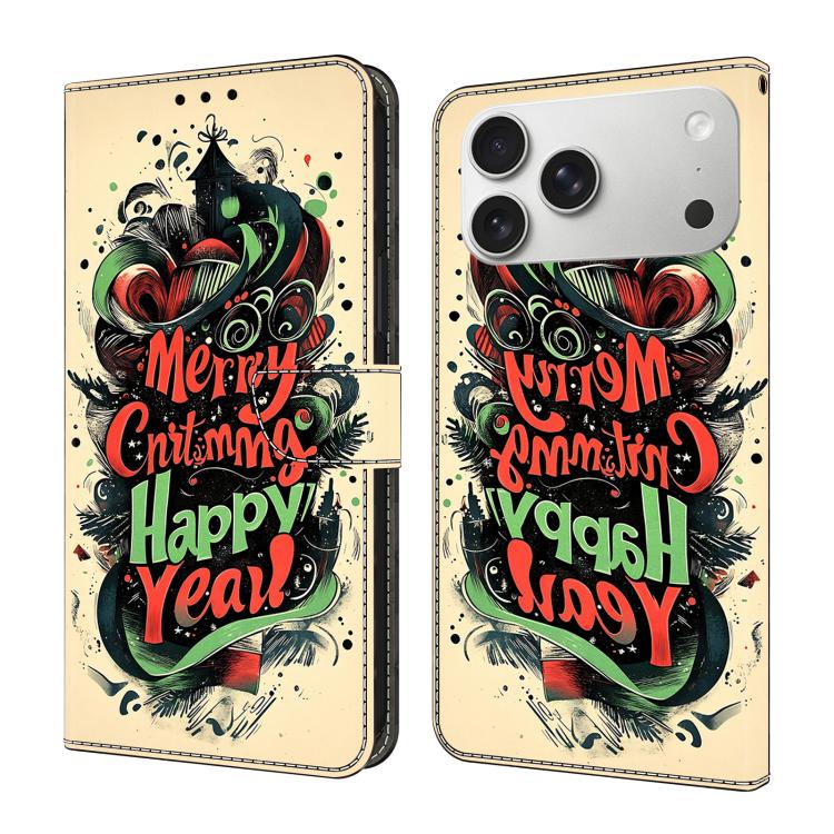 For iPhone 17 Pro Max Crystal-Like Painted Vegan Leather Phone Case(Christmas Graffiti)