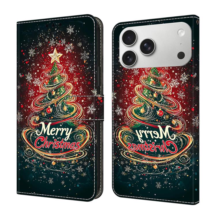For iPhone 17 Pro Max Crystal-Like Painted Vegan Leather Phone Case(Christmas Tree)