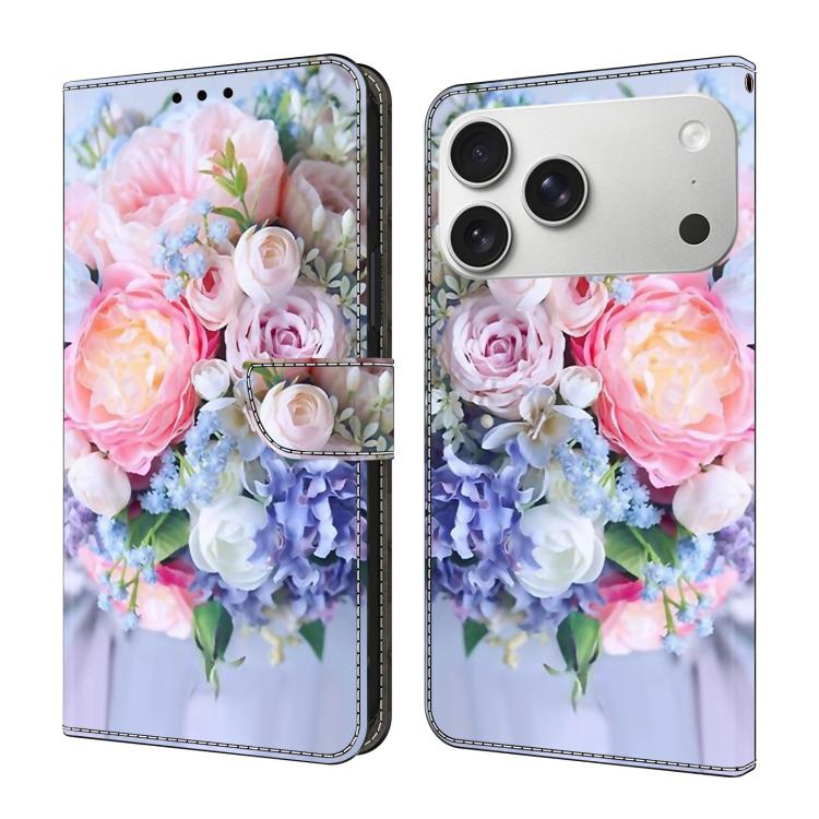For iPhone 17 Pro Max Crystal-Like Painted Vegan Leather Phone Case(Colorful Flowers)
