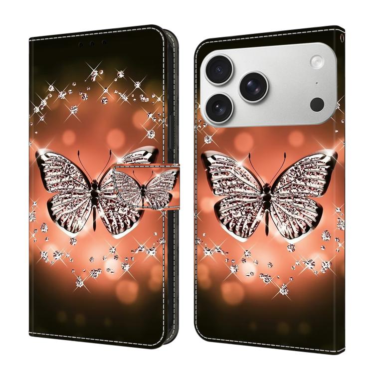 For iPhone 17 Pro Max Crystal-Like Painted Vegan Leather Phone Case(Crystal Butterfly)