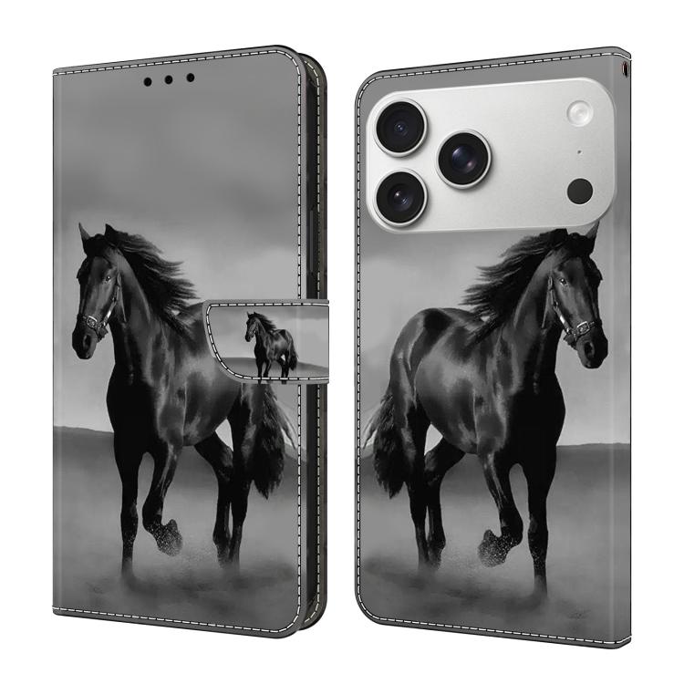 For iPhone 17 Pro Max Crystal-Like Painted Vegan Leather Phone Case(Dark Horse)
