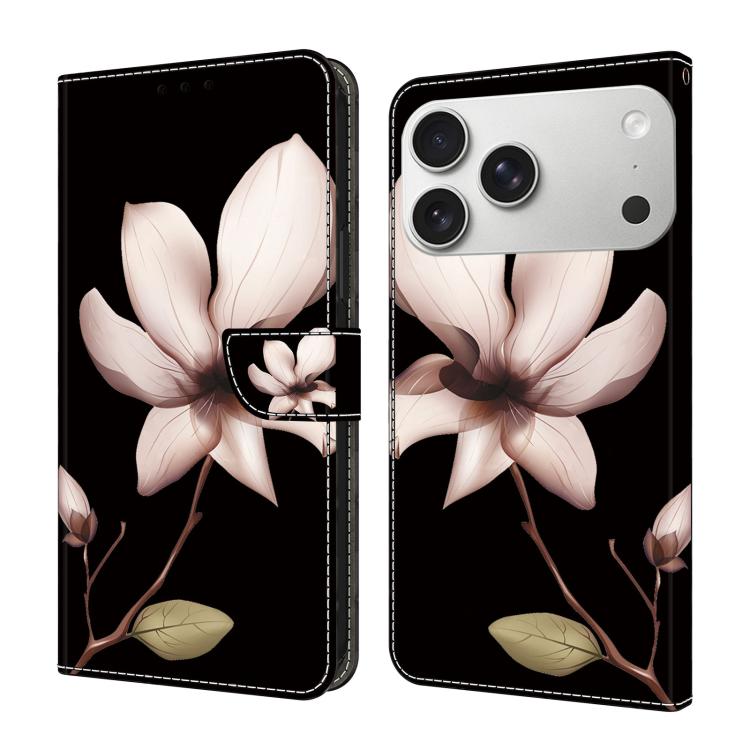 For iPhone 17 Pro Max Crystal-Like Painted Vegan Leather Phone Case(Datura Flower)