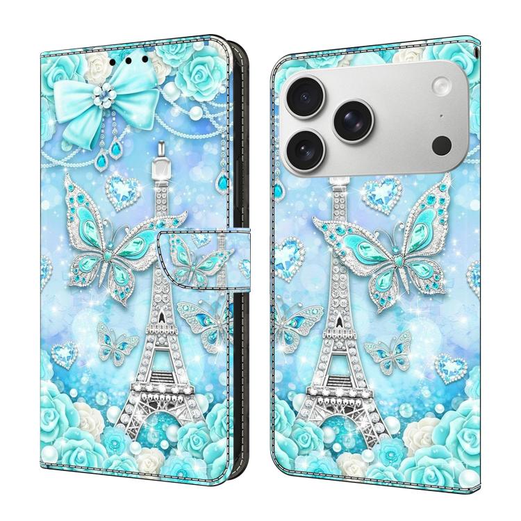 For iPhone 17 Pro Max Crystal-Like Painted Vegan Leather Phone Case(Diamond Tower)