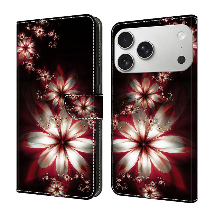 For iPhone 17 Pro Max Crystal-Like Painted Vegan Leather Phone Case(Dream Flower)
