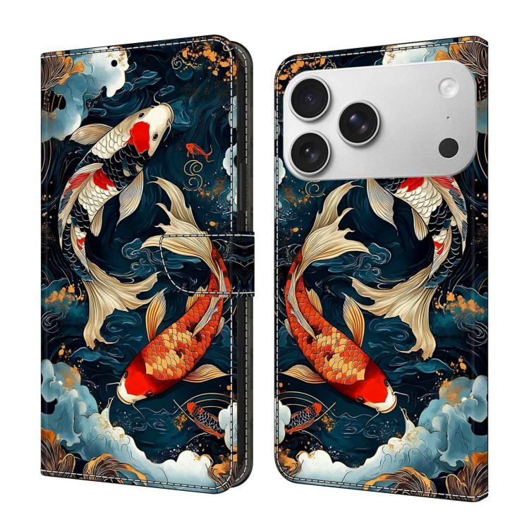 For iPhone 17 Pro Max Crystal-Like Painted Vegan Leather Phone Case(Fish)