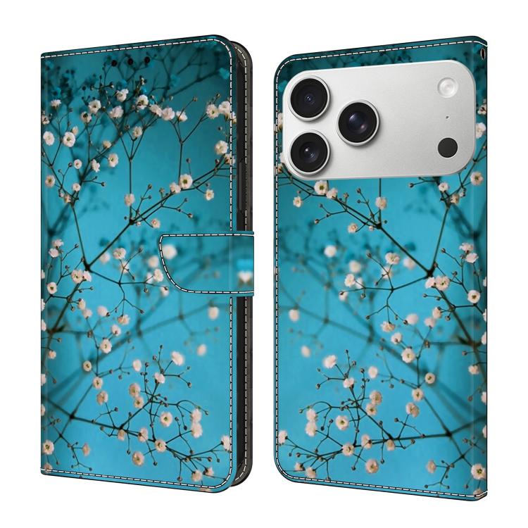 For iPhone 17 Pro Max Crystal-Like Painted Vegan Leather Phone Case(Flower Branch)