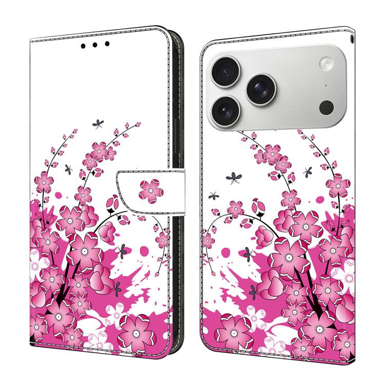 For iPhone 17 Pro Max Crystal-Like Painted Vegan Leather Phone Case(Flower Vines)