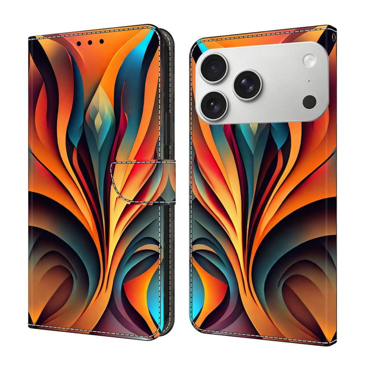 For iPhone 17 Pro Max Crystal-Like Painted Vegan Leather Phone Case(Flowing Rainbow)
