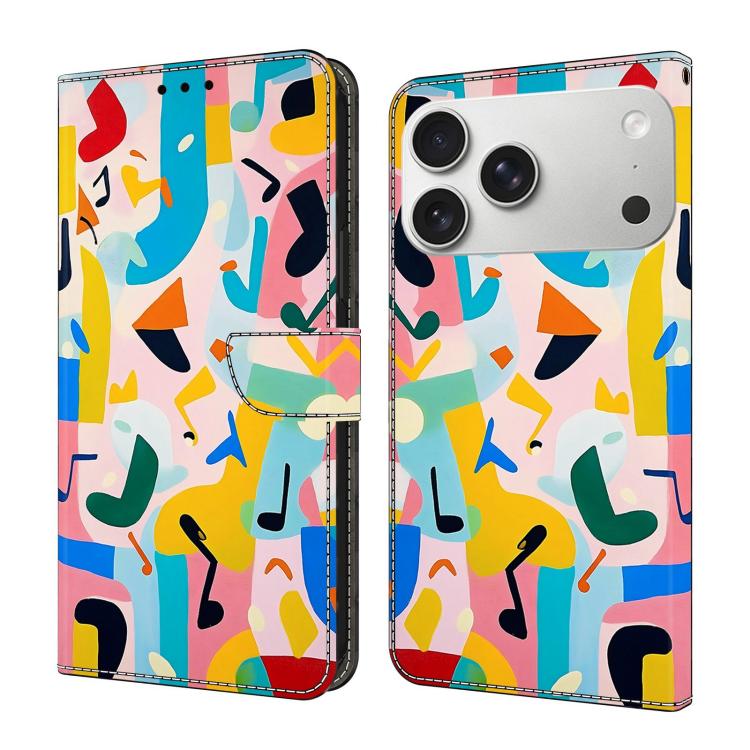 For iPhone 17 Pro Max Crystal-Like Painted Vegan Leather Phone Case(Fun Notes)