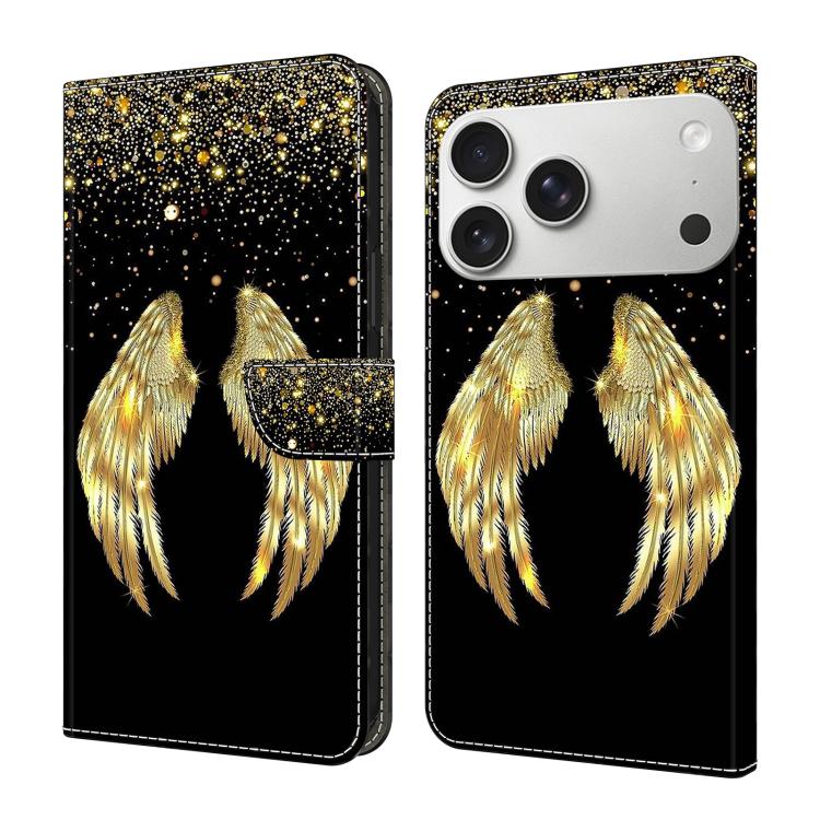 For iPhone 17 Pro Max Crystal-Like Painted Vegan Leather Phone Case(Golden Wings)