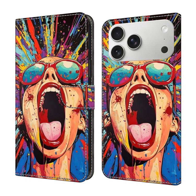 For iPhone 17 Pro Max Crystal-Like Painted Vegan Leather Phone Case(Graffiti Scream)