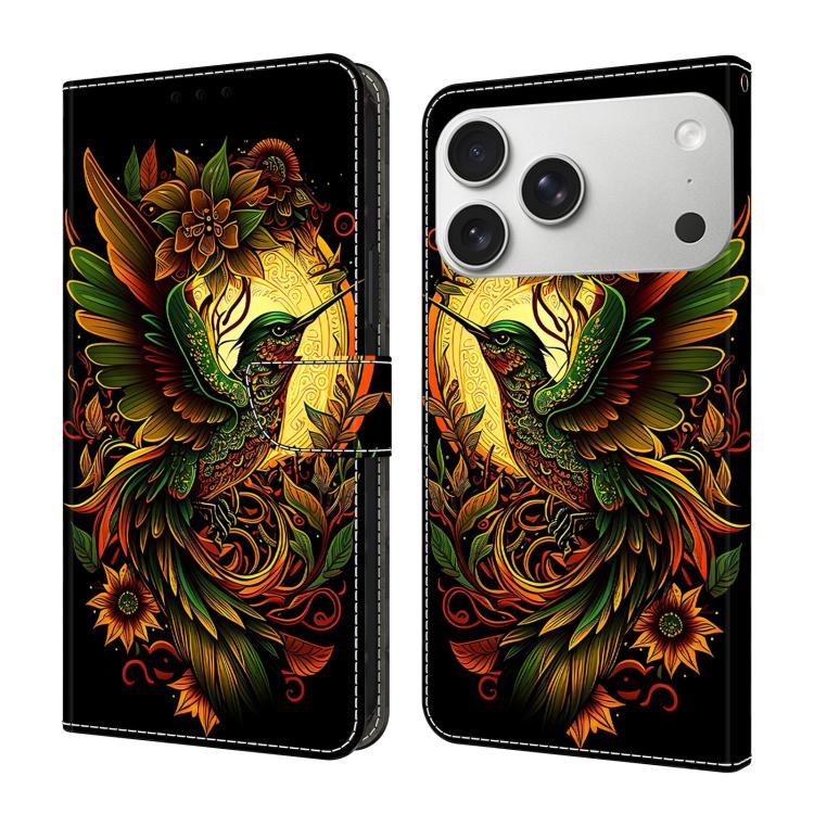 For iPhone 17 Pro Max Crystal-Like Painted Vegan Leather Phone Case(Green Magpie)